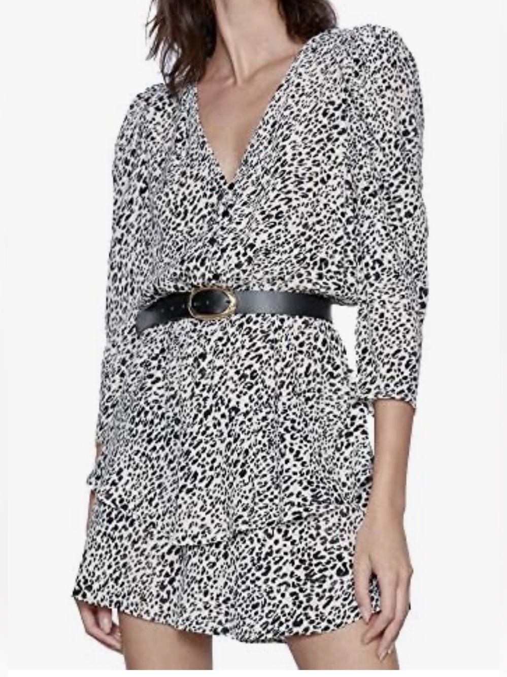 NWT Zara Black &White Leopard Print Wrap Style Midi Dress